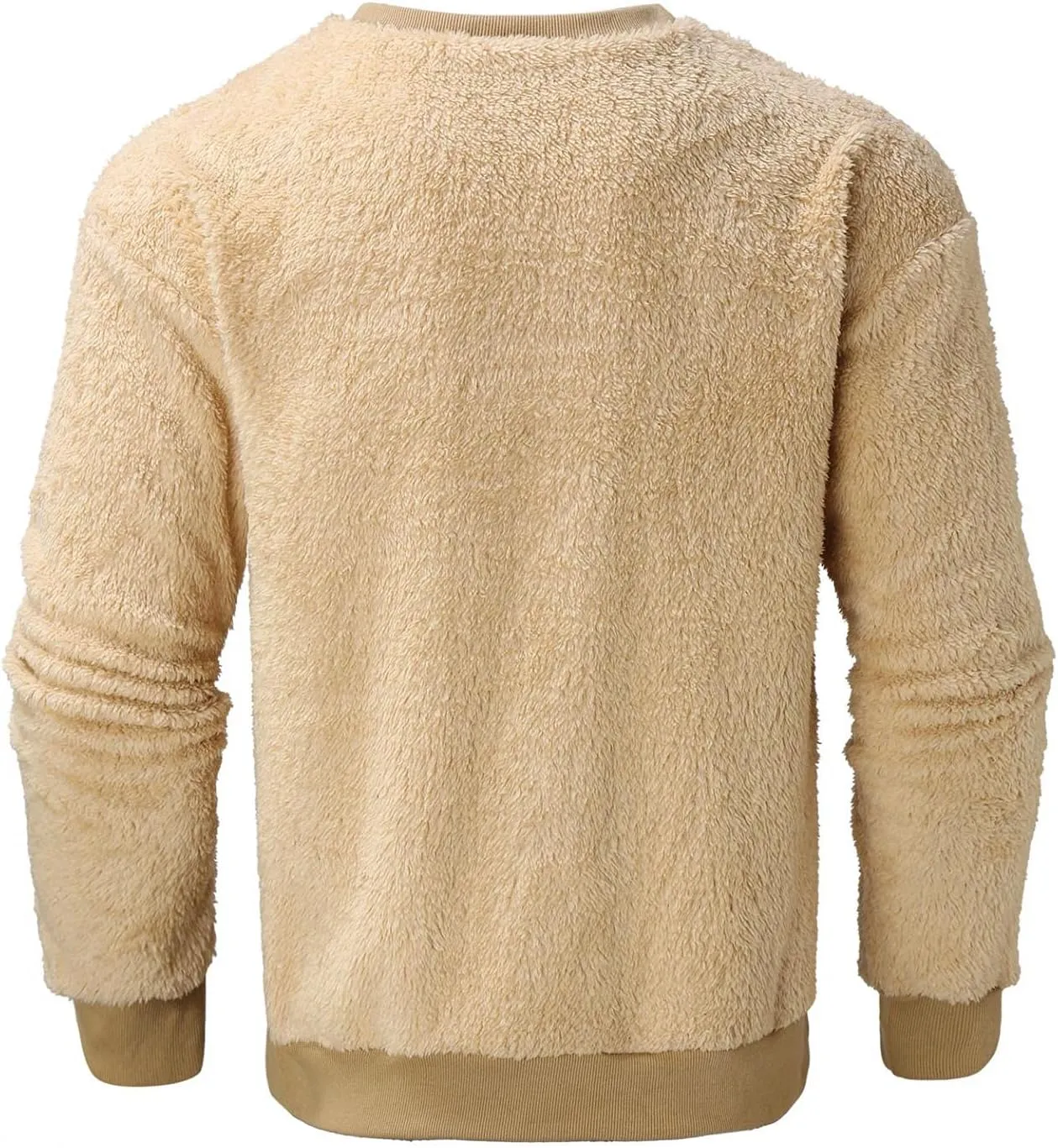 Mens Fuzzy Sherpa Sweatshirt Long Sleeve Fluffy Crew Neck Pullover Cozy Basic Loose Unisex Fall Winter Warm Tops