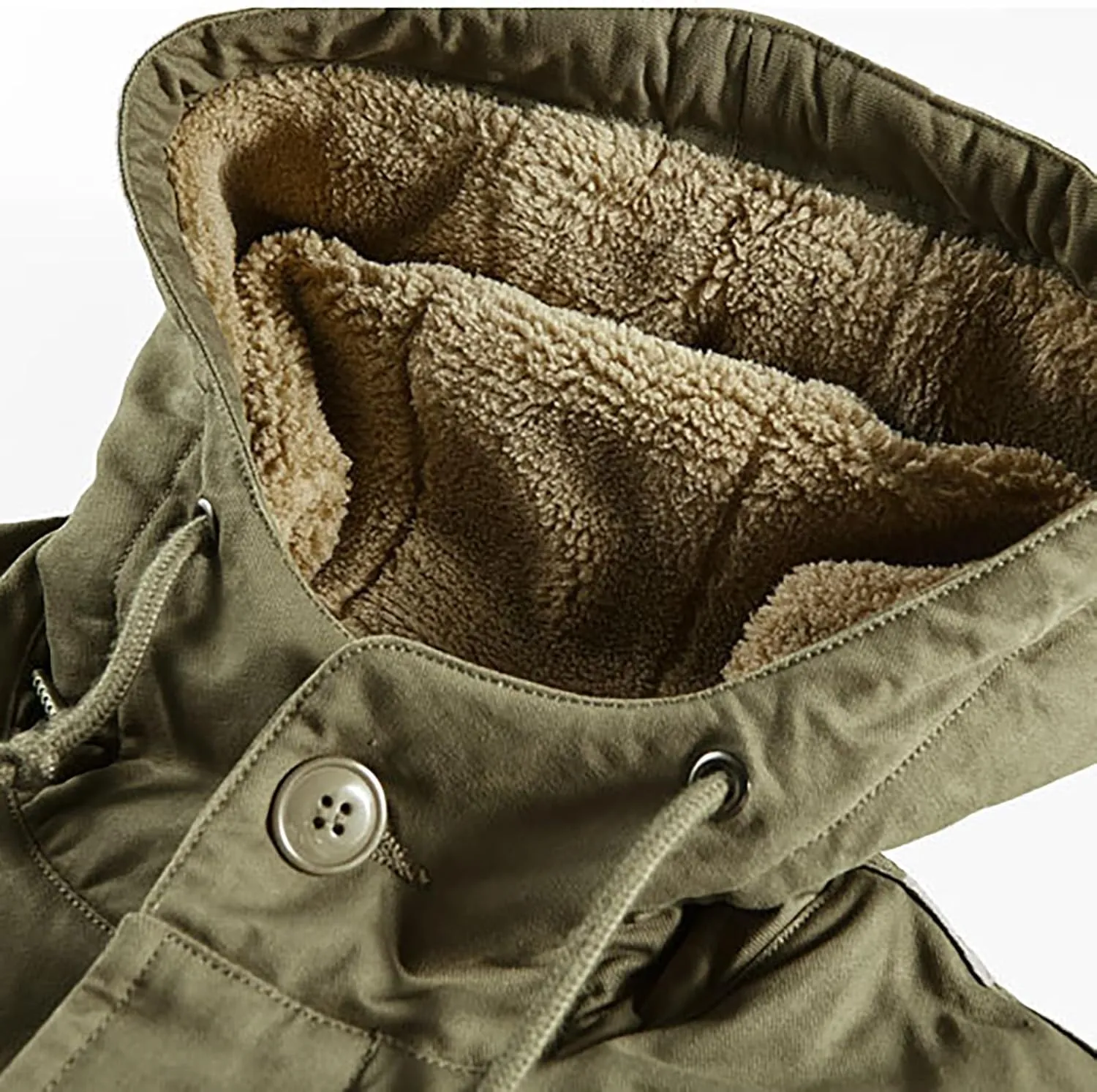 Mens Sherpa Fleece Lined Overcoats Fall Winter Warm Military Jacket Parka Cotton Cargo Hooded Windproof Windbreaker