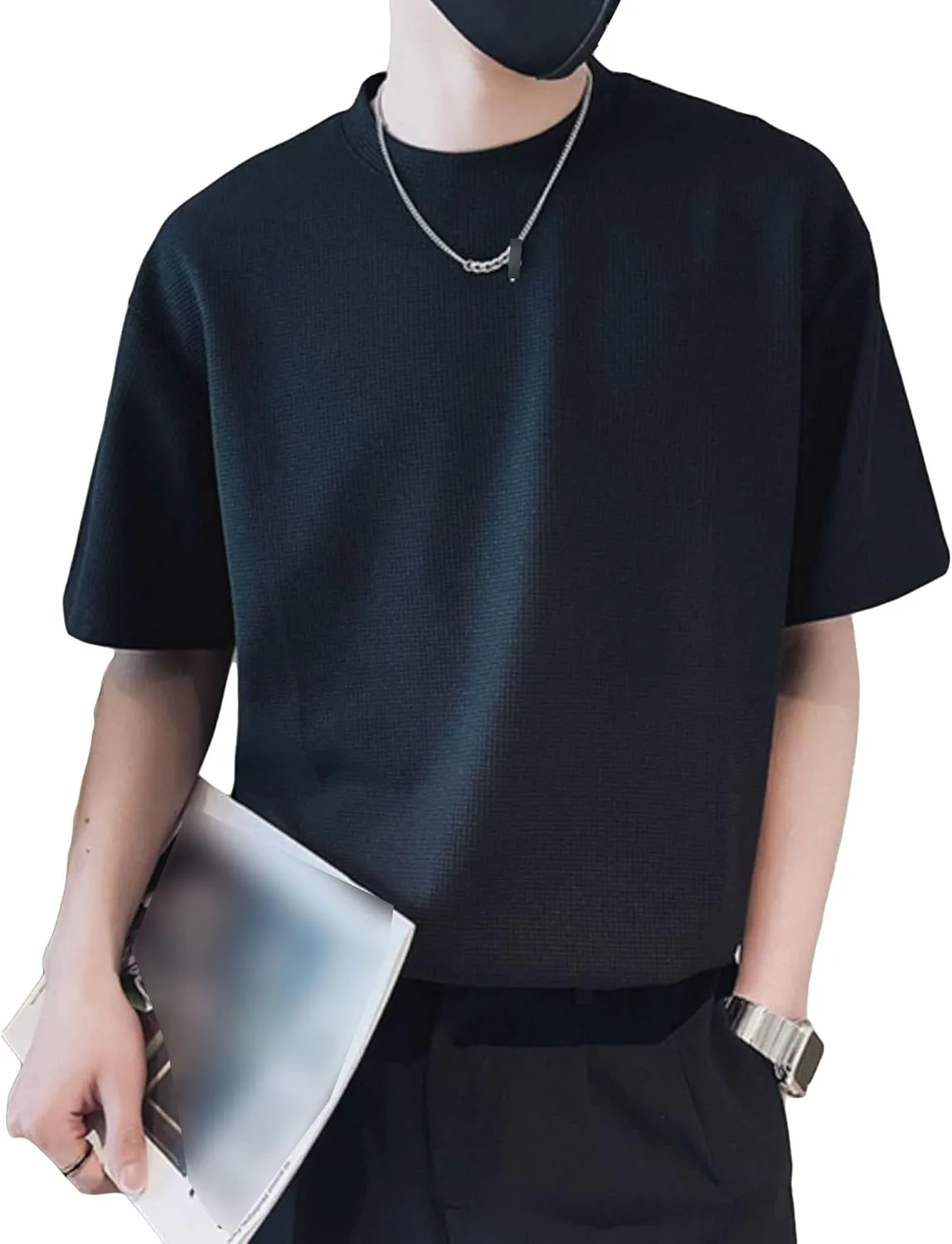 Men's Short Sleeve Waffle Henley Shirt Casual Slim Crew Neck Golf T-Shirts Summer Lightweight Loose Beach Tops