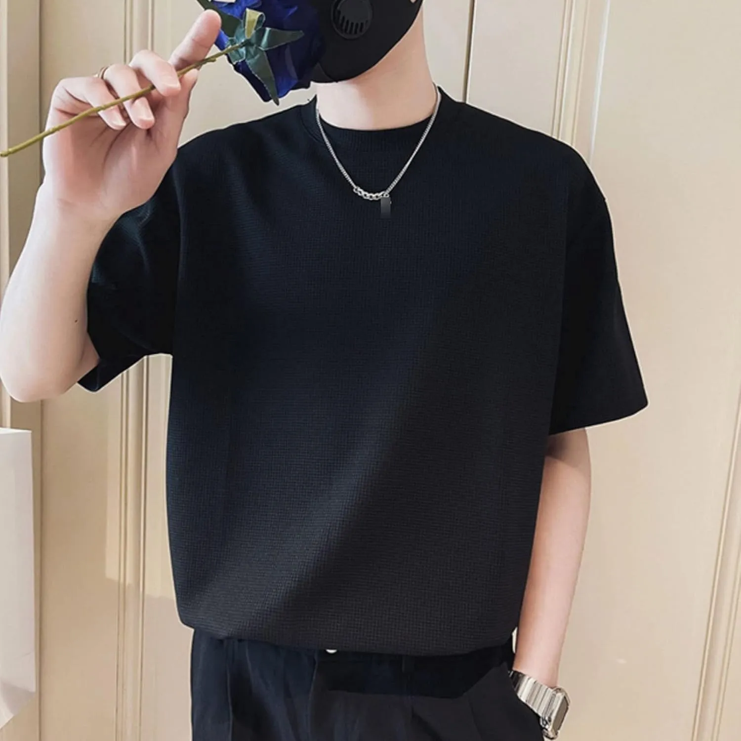 Men's Short Sleeve Waffle Henley Shirt Casual Slim Crew Neck Golf T-Shirts Summer Lightweight Loose Beach Tops