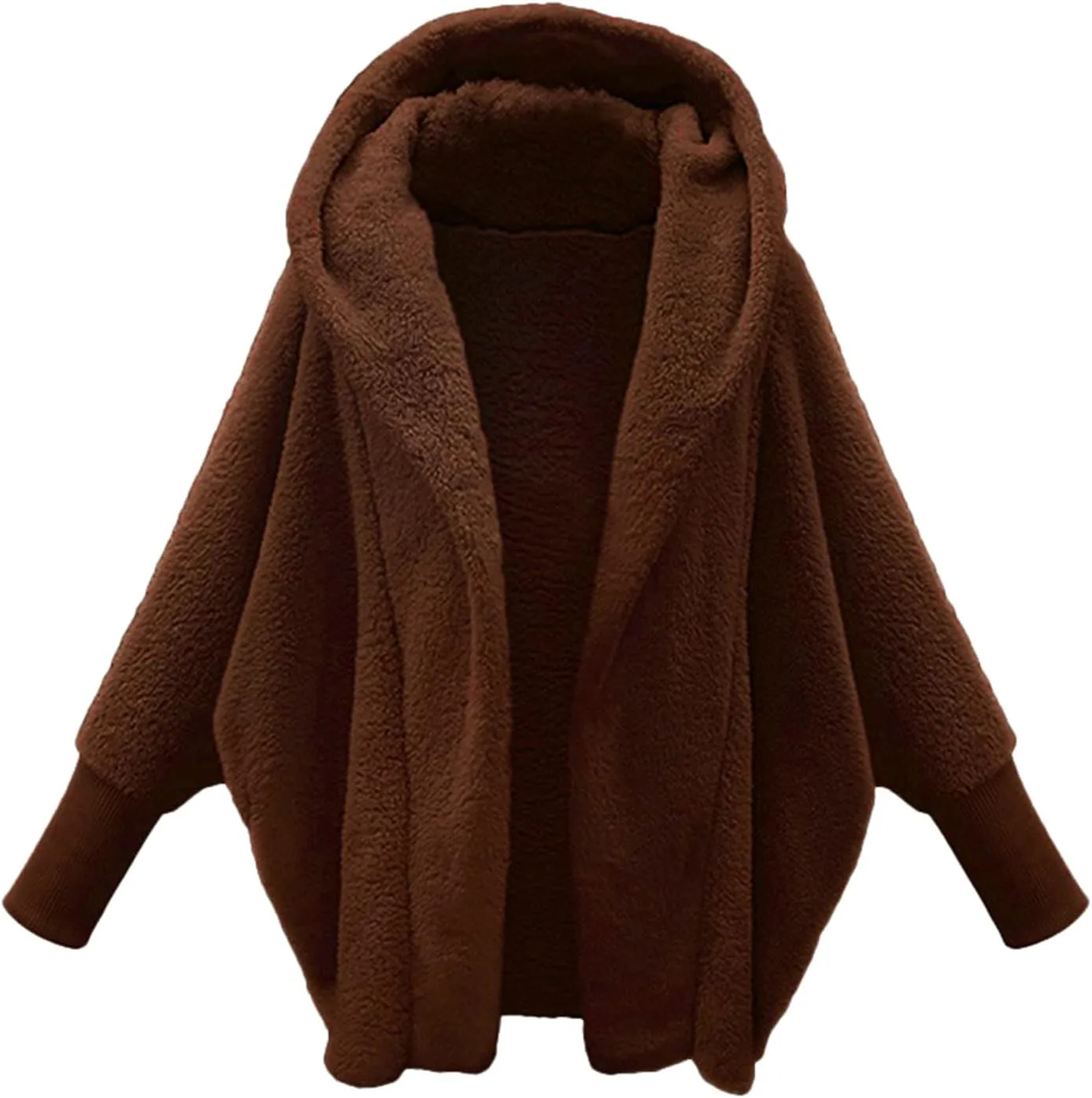 Plus Size Winter Fleece Cardigan Jackets for Women with Hood Sherpa Thermal Lantern Sleeve Fuzzy Cozy Coats Outerwear