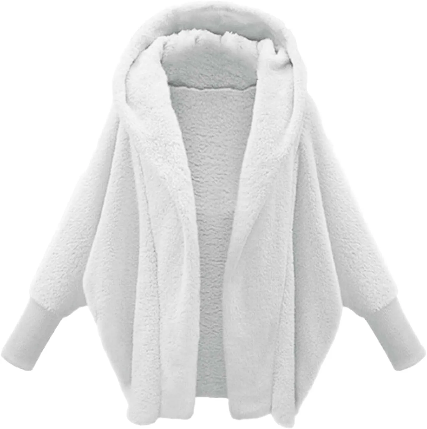 Plus Size Winter Fleece Cardigan Jackets for Women with Hood Sherpa Thermal Lantern Sleeve Fuzzy Cozy Coats Outerwear