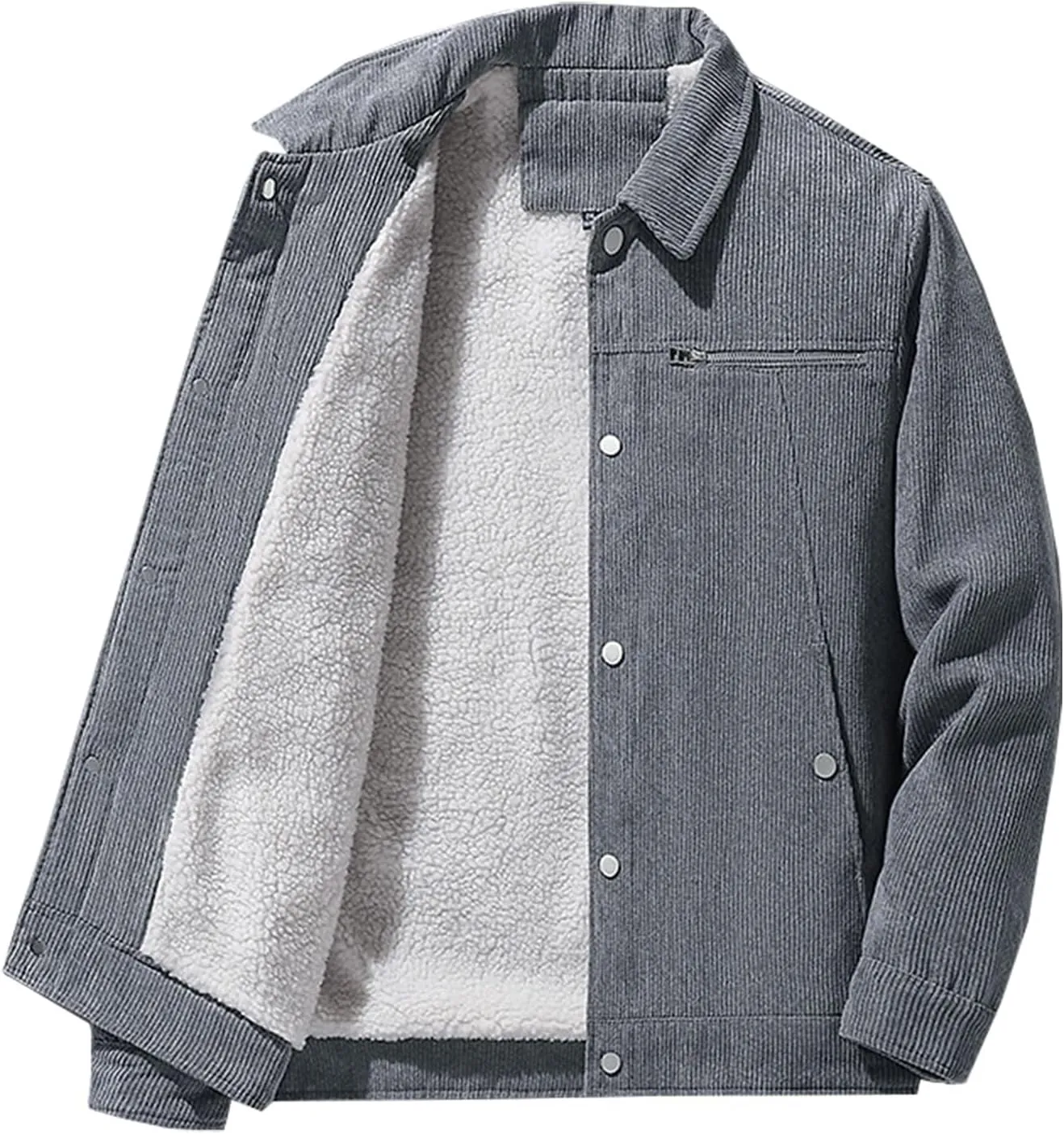 Thatrich Mens Corduroy Sherpa Lined Jacket Button Down Lapel Shirt Fashion Warm Winter Jackets Cozy Bomber Jacket Fleece Coat