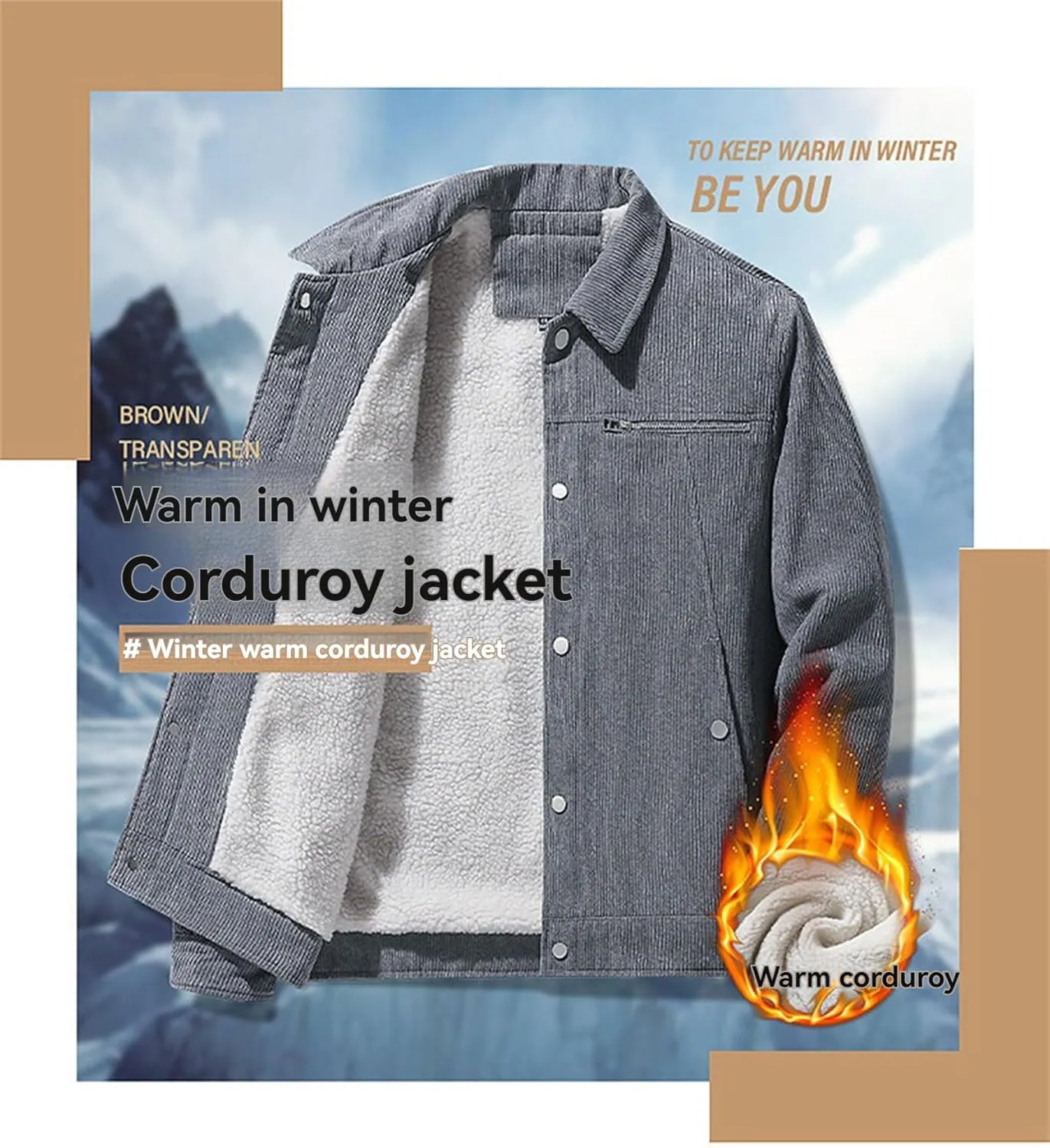 Thatrich Mens Corduroy Sherpa Lined Jacket Button Down Lapel Shirt Fashion Warm Winter Jackets Cozy Bomber Jacket Fleece Coat