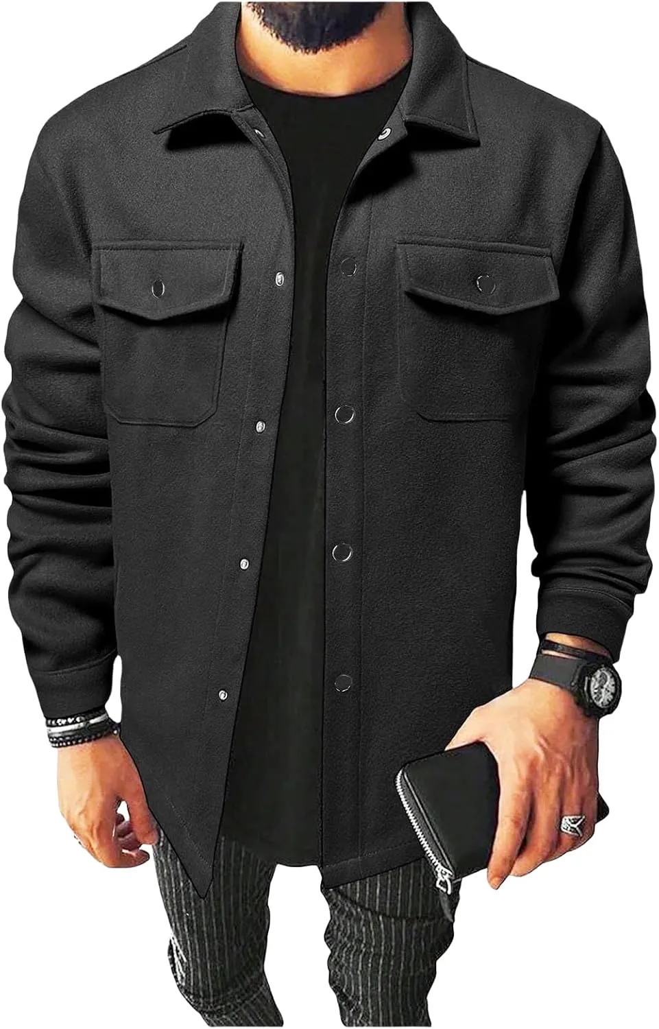 ZWRXW Mens Shirt Jacket Fall Casual Shacket Lightweight Work Coat Button Down Overshirt with Pocket